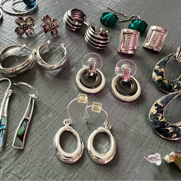 Earrings Silver Tone Beaded Hoops Lot - Picture 6 of 7